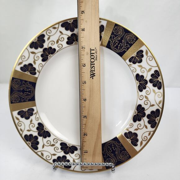 1999 Royal Worcester LILLE Bone China 9" Luncheon Plate w Blue Gold Flowers NWOT - Picture 3 of 4